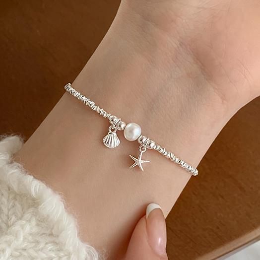 PONYKISS Stříbrný náramek s korálky ve tvaru mušle, hvězdice pro ženy Roztomilý jemný minimalistický doplněk na léto