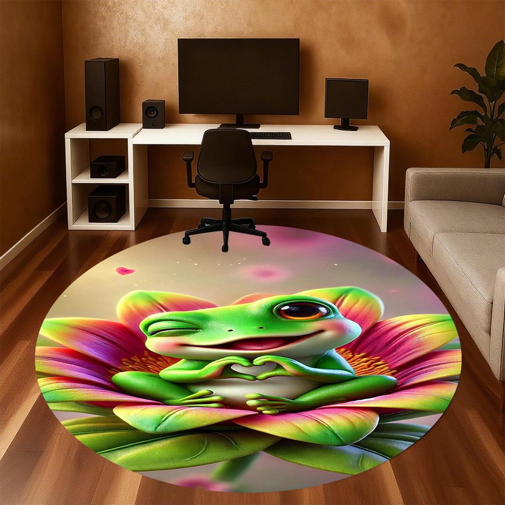 1PC Frog Flower Heart Round Chair mat Area Rug - Non-Slip, Floor Mat for Office, Bedroom, home decor Christmas Gift c0528032