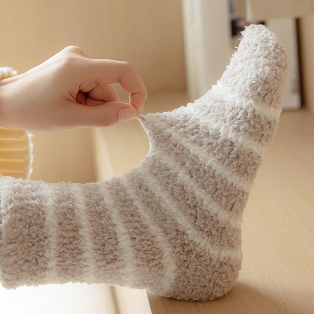 6Pairs Patchwork Thicken Velvet Socks Stripe Sleeping Socks Warm Coral Fleece Socks  Women