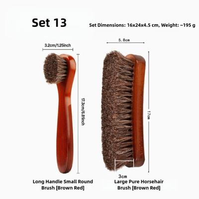 Portable Soft Bristle Horsehair Shoe Brush Long Handle Wooden Handle Polishing Applicator Shoe Boot Care Brush Leather Care