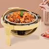 Bymaocar Round Tabletop Chafing Dish Roll Top Stainless Steel 90°/180° Opening Buffet Warmers with Visible Lid & Thickened Feet