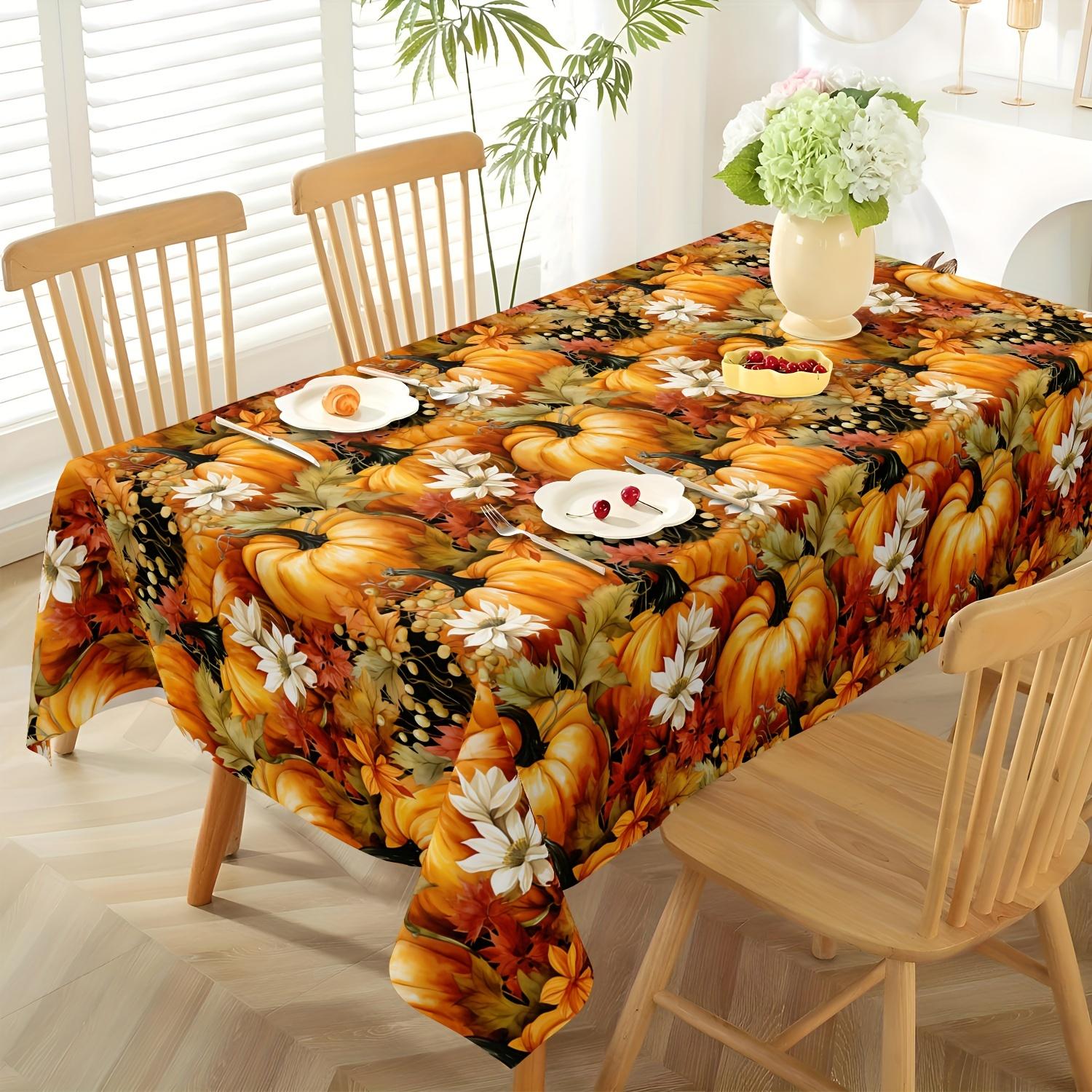 Pompoen Herfstbladeren Rechthoekige Tafelkleed voor Tafeldecoratie Keuken Eetkamer Waterdicht Herbruikbaar Tafelkleed voor Tafels Feestdag 140x140cm
