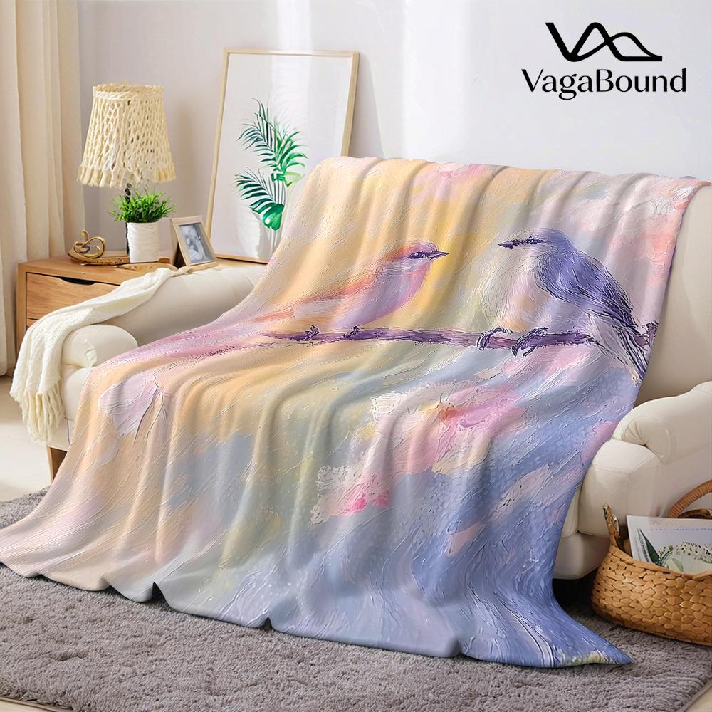 Blush Bird Canopy Flannel Blanket Warm Soft Halloween Christmas Couch Warm Cozy Decorative Decor Gift for All Season