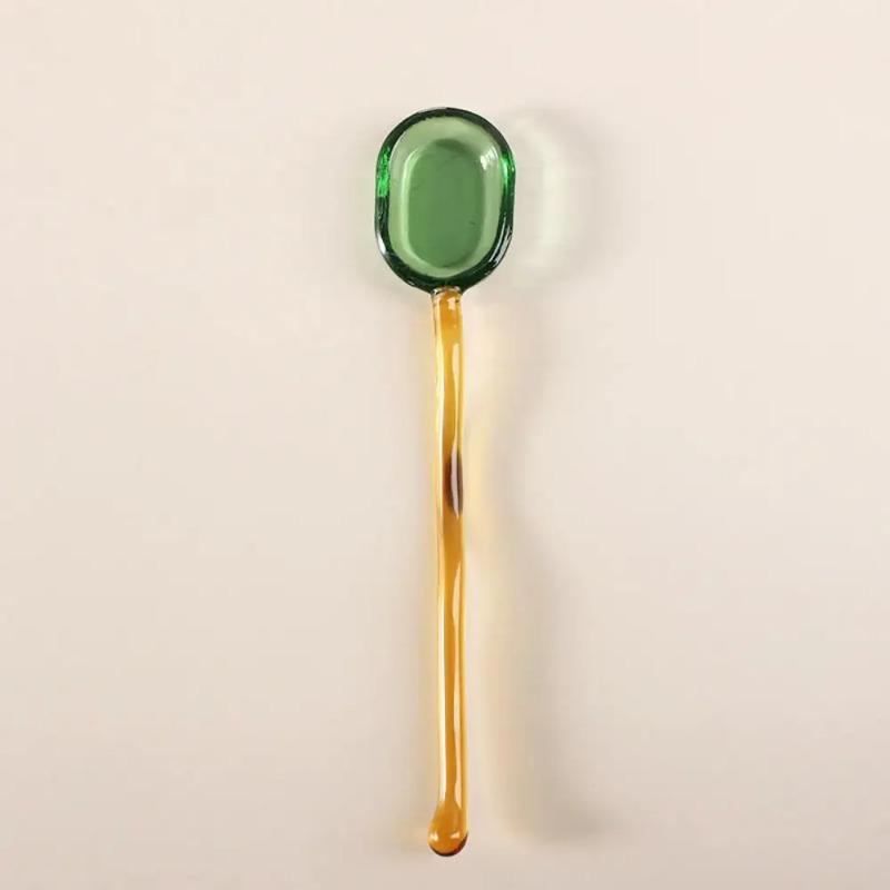 New Glass Dessert Spoon Solid Color High Temperature Resistant Spoon Creative Long Spiral Handle Juice Coffee Stirring Spoon