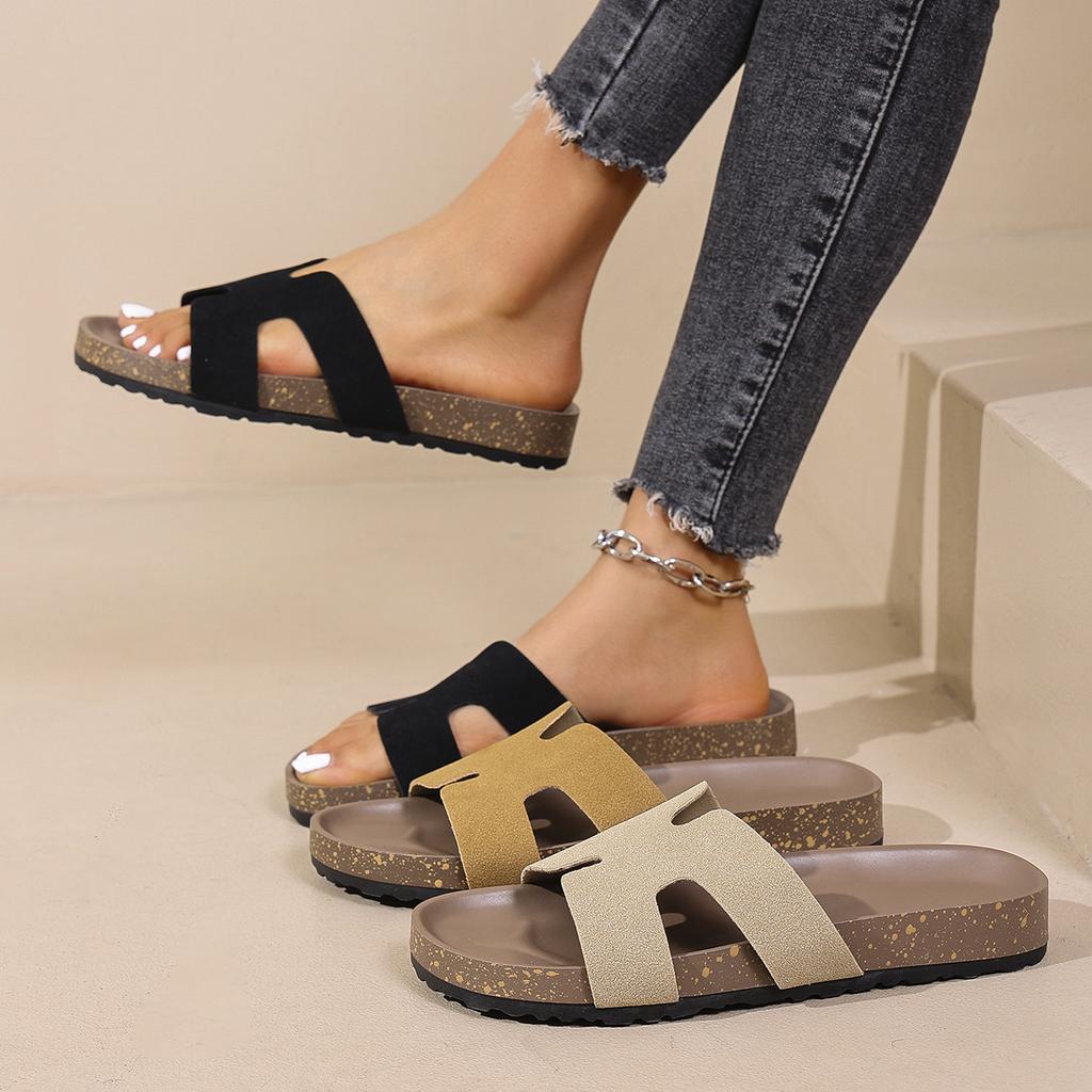 Thick-bottomed Cool Slippers Women's Summer Wear 2025 Summer New Fashion One-word Foot Set Beach Cool Slippers