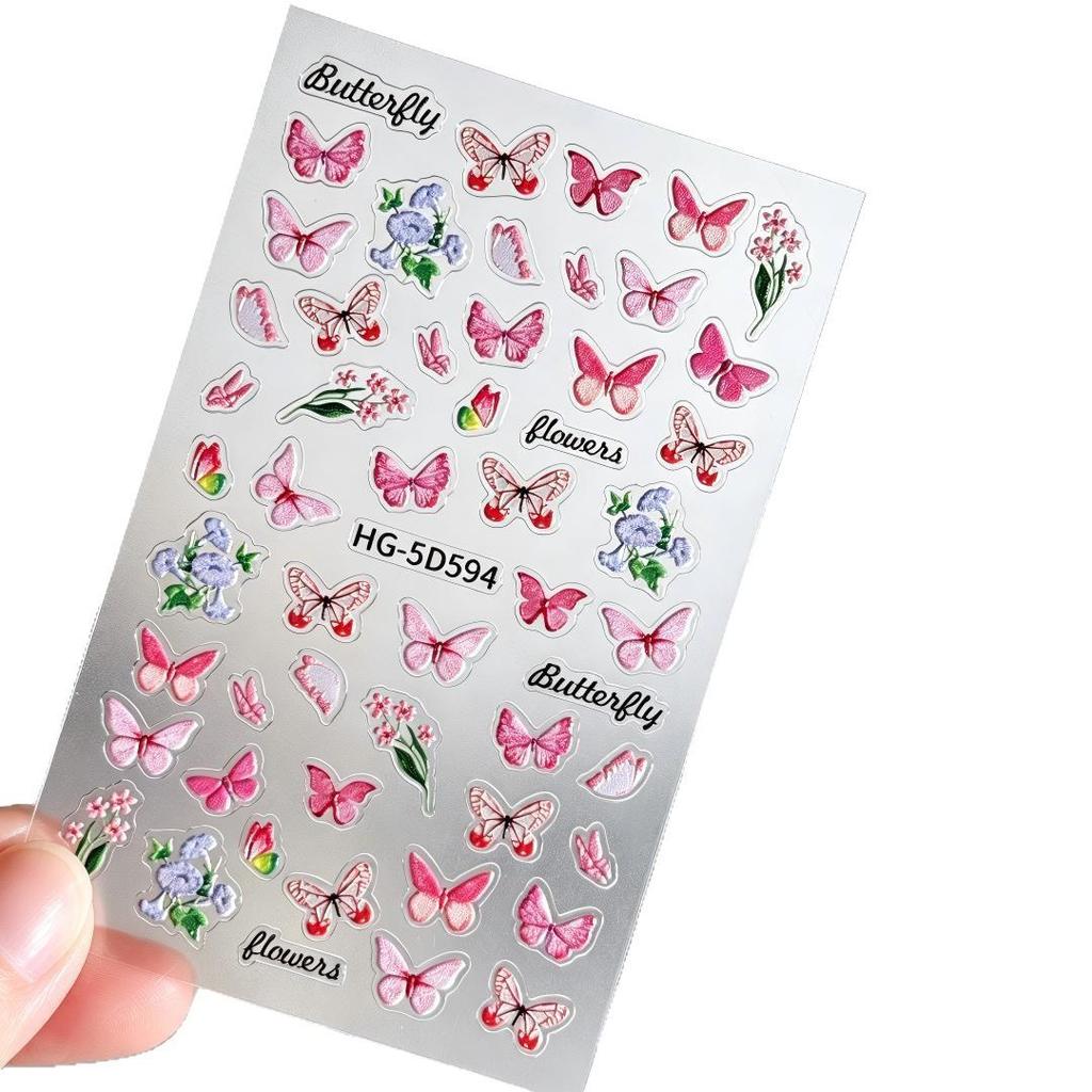 5D Butterfly Rose Flower Nail Art Stickers - 3D Flat Back Adhesive for Versatile DIY Designs