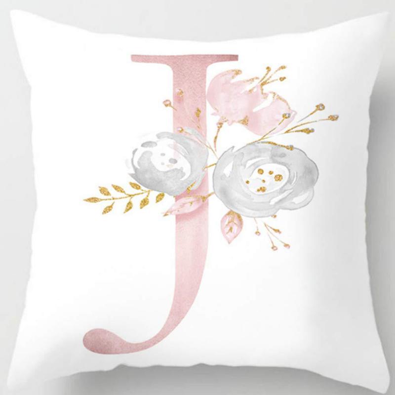 White Pink Alphabet Pillowcase Letter A-Z Flower Pillow Cover Sofa Cushion Cover Home Decor Pillow Cover
