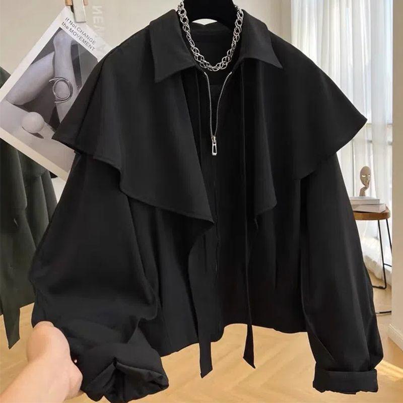 

Spring Autumn Casual Short Coat Women s Korean Loose Long-Sleeved Windbreaker Female Outwear Tops XS чорний