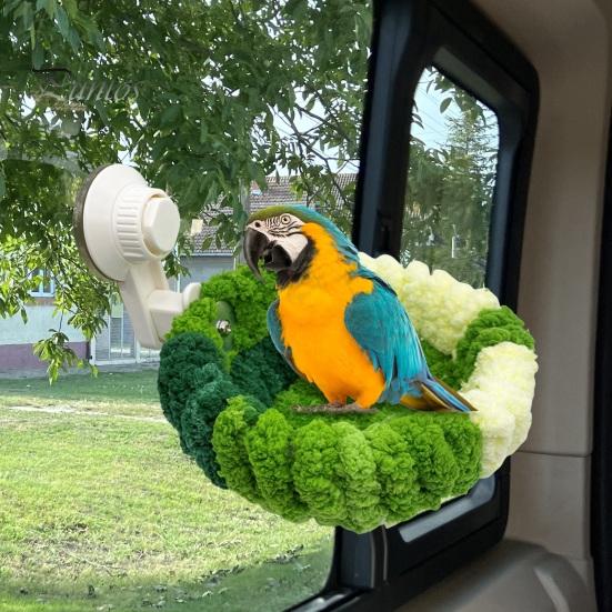 2-in-1-Vogelnest, Korallensamt, warmes Nest mit abnehmbarem Saugnapf, fahrzeugmontiertes Vogelplüschnest für Papageien, Wellensittiche, Unzertrennliche