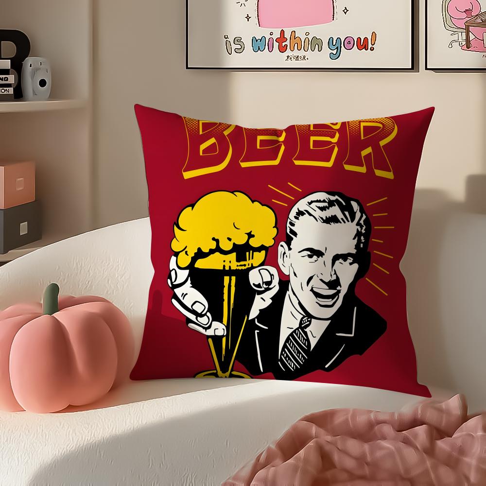 Rustikal Gemütlich Kunst Bier Wein Retro Stil Kissenbezug Kissenhülle Kurzer Plüsch Verdeckter Reißverschluss Zimmer Sofa Kissenbezug