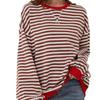 2026 Spring Striped Floral Round Neck Long Sleeve Color Block Hoodie