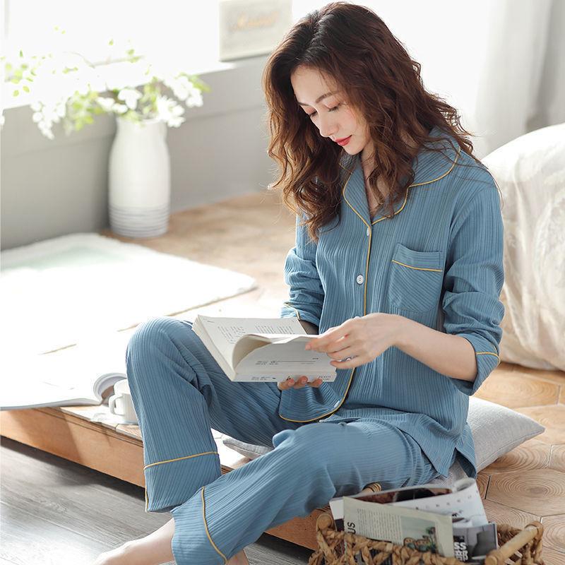 Women's 100% Cotton Long-Sleeve Pajamas for Middle-Aged & Elderly - Loose Cardigan for Autumn/Winter