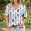 Women's T-shirt Summer V-neck Short-sleeved Top Fashion Feather Pattern 3d Printing Casual Daily Women's Clothing