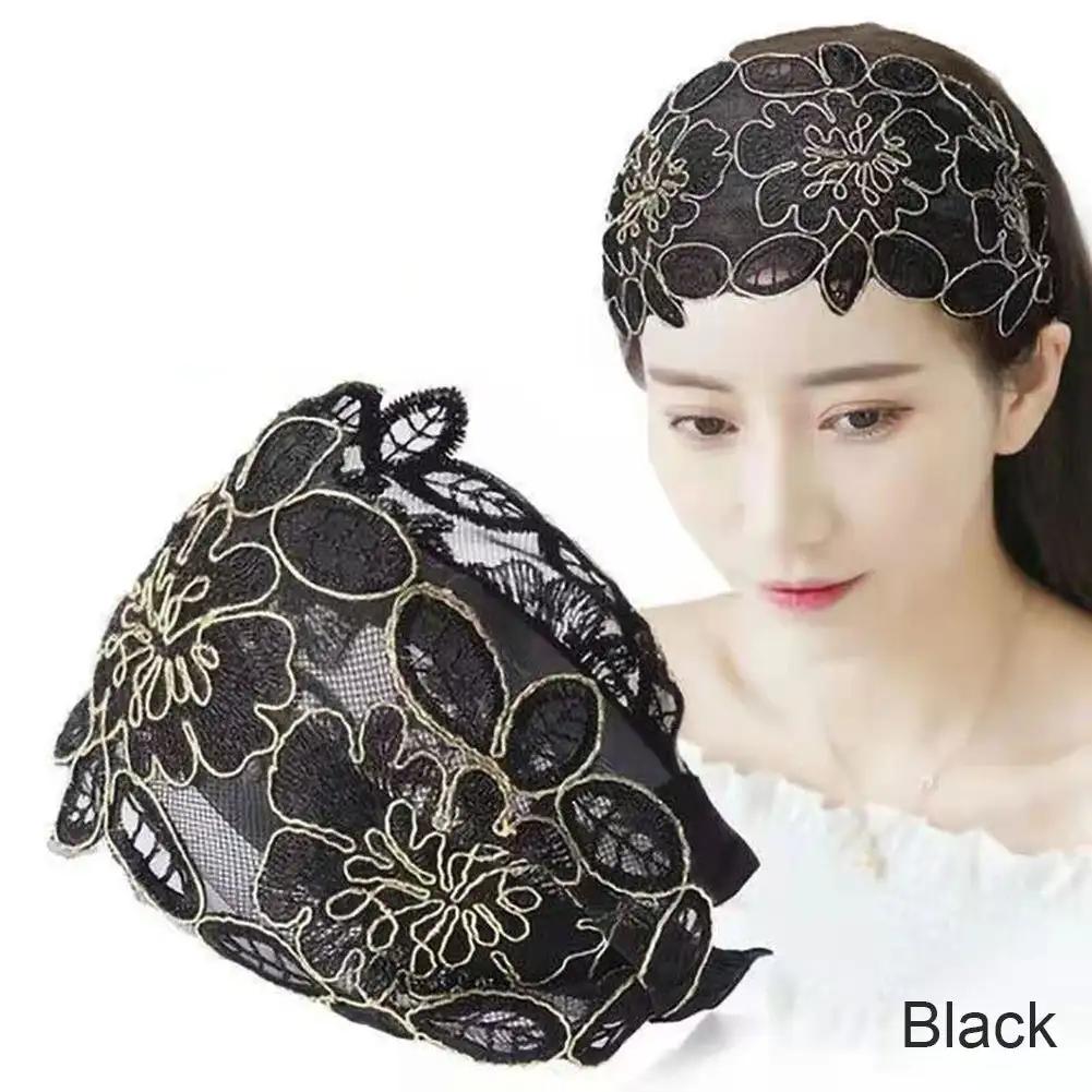 Elegant Wide Hook Flower Hair Hoop Head Band for Women Headwear Lace Flowers Headband Hairband Girls Hair Accessories Headdress