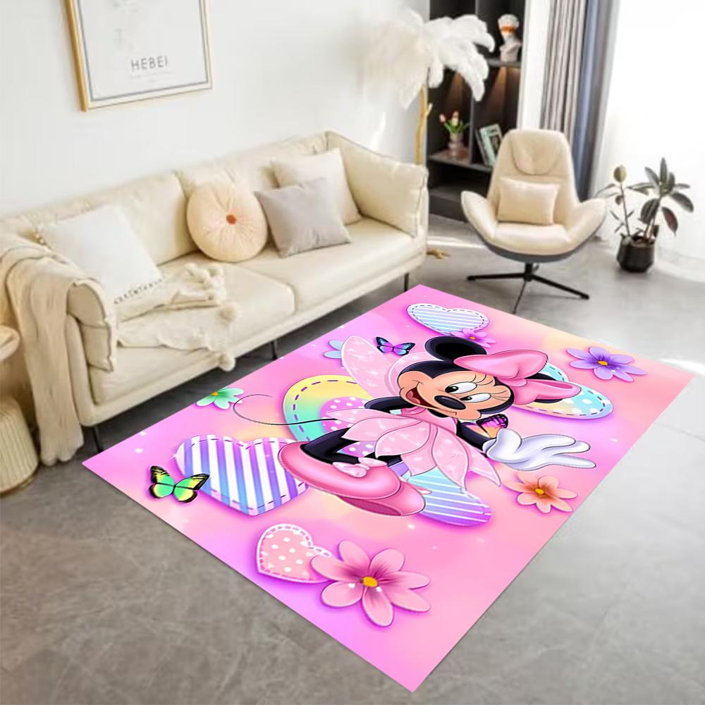 Minnie Mouse Floral Fantasy Area Rug Suitable for Dormitory Playrooms Dining Room Kitchen Antislip Carpet Office home decor Gift for Festivals