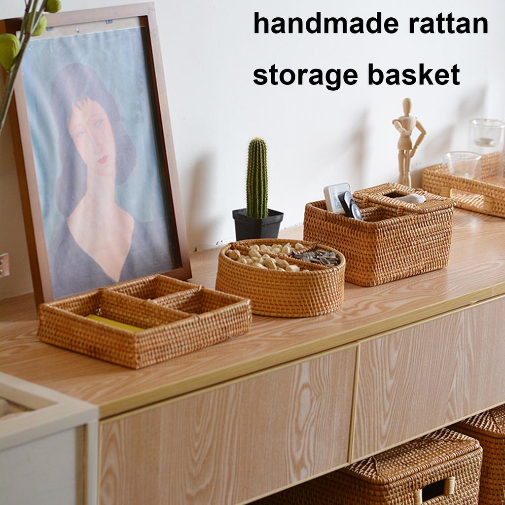 Rattan Gewebte Aufbewahrungsbox Dekorativ Braun Tragbare Aufbewahrung Rattan Korb zum Organisieren