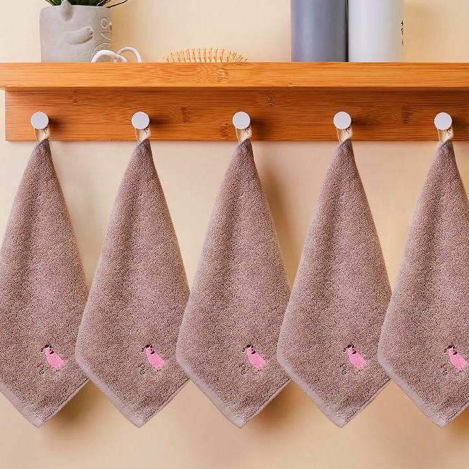 5pcs Cotton Small Square Towel Cartoon Embroidered Plain Color Hook Children's Square Towel