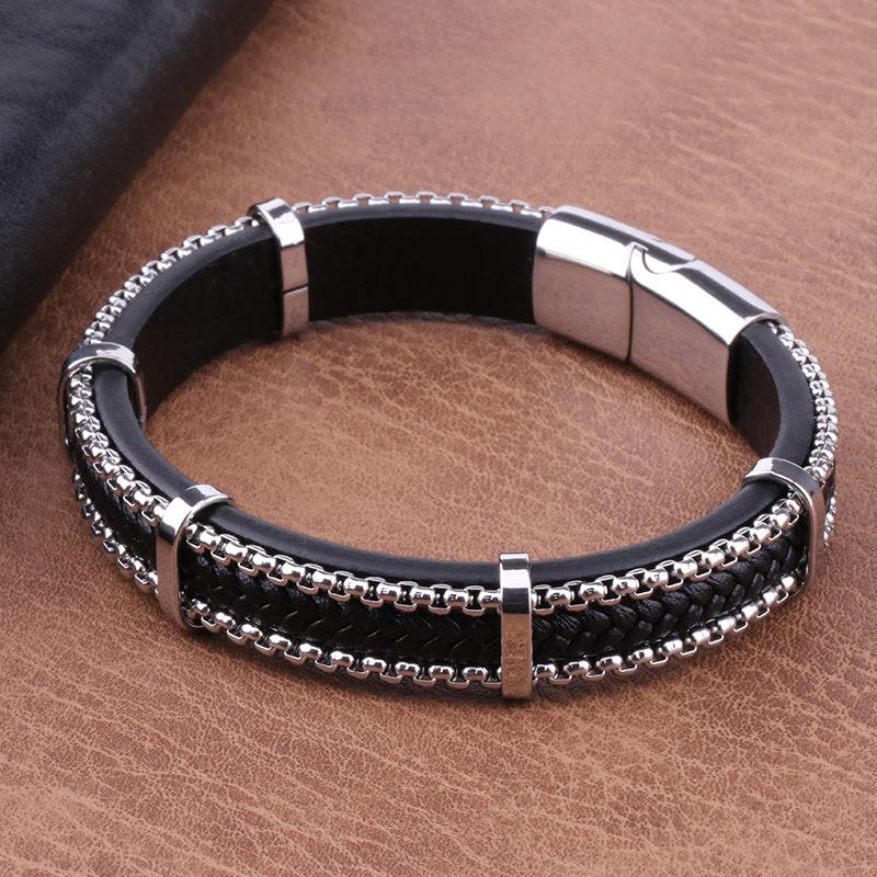 Men's Stainless Steel Bracelet Braided Leather Bracelet Fashion Punk Men's Bracelets