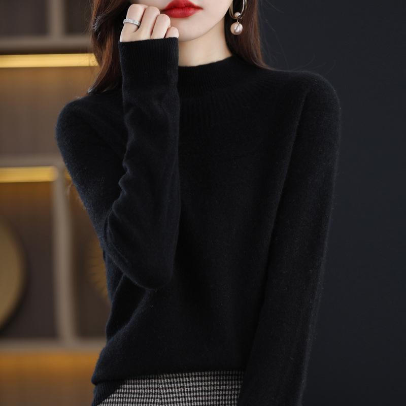Women's 100% Wool Seamless Sweater - 2022 Autumn/Winter High Neck Loose Pullover