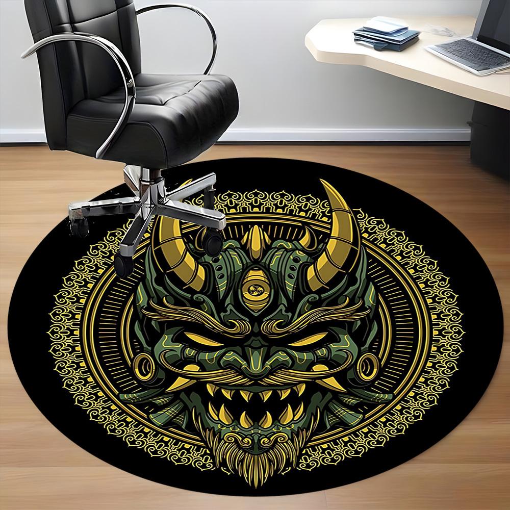 1pc Demon Mask Office Round Area Rug, Indoor Mat Suitable For Office, Under Office Chairs Bedroom Living Room Home Decor, Room Deco
