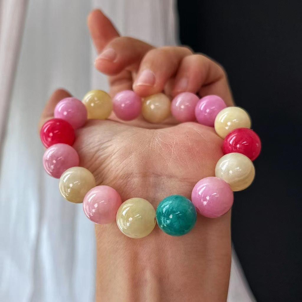 Vintage Happy Dopamine Large Particle Colored Quartzite Stone Bracelet Women'S Bracelet Atmosphere Jewelry