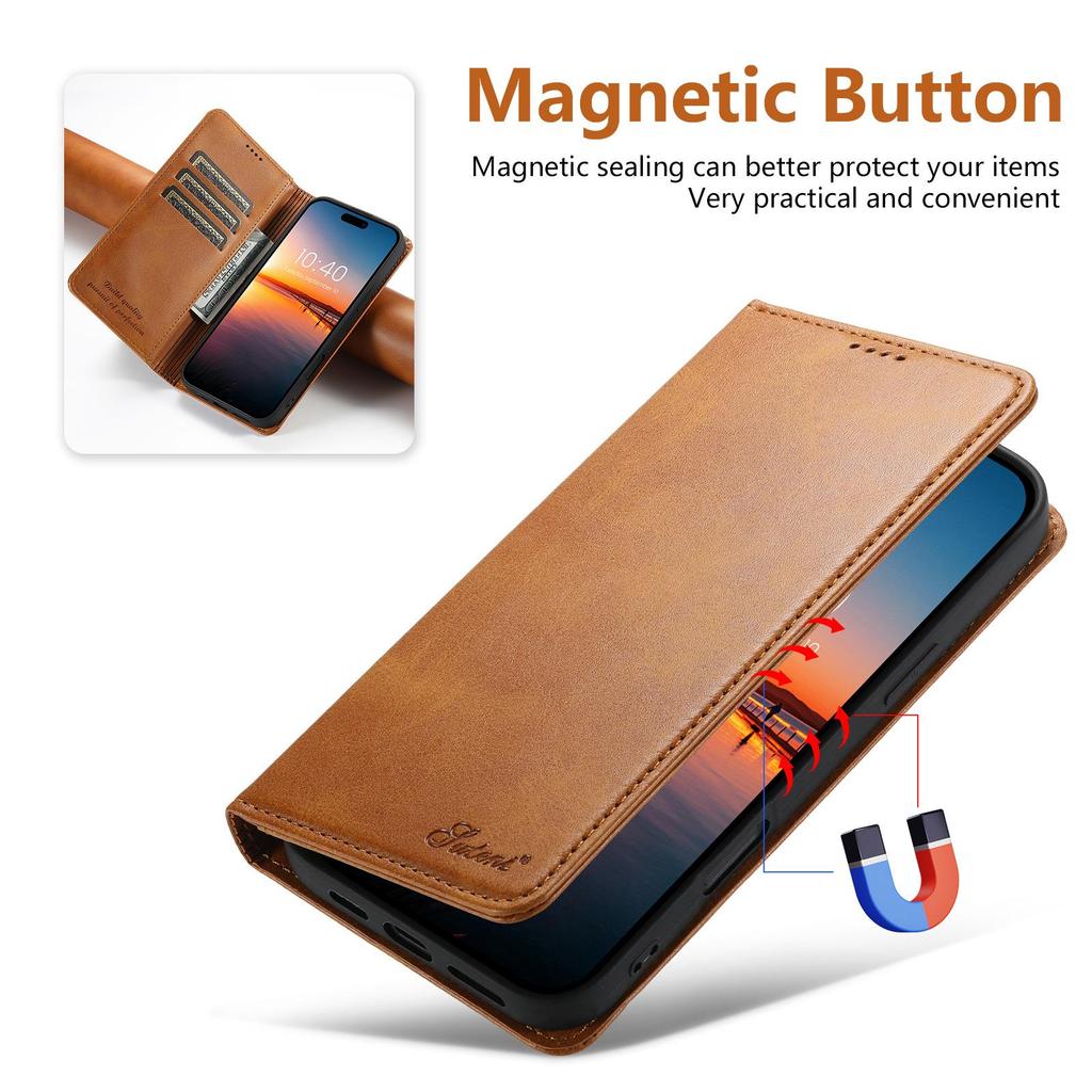 iPhone 17 Pro Max/Samsung S25 Ultra Leather Flip Case with Card Slot & Stand
