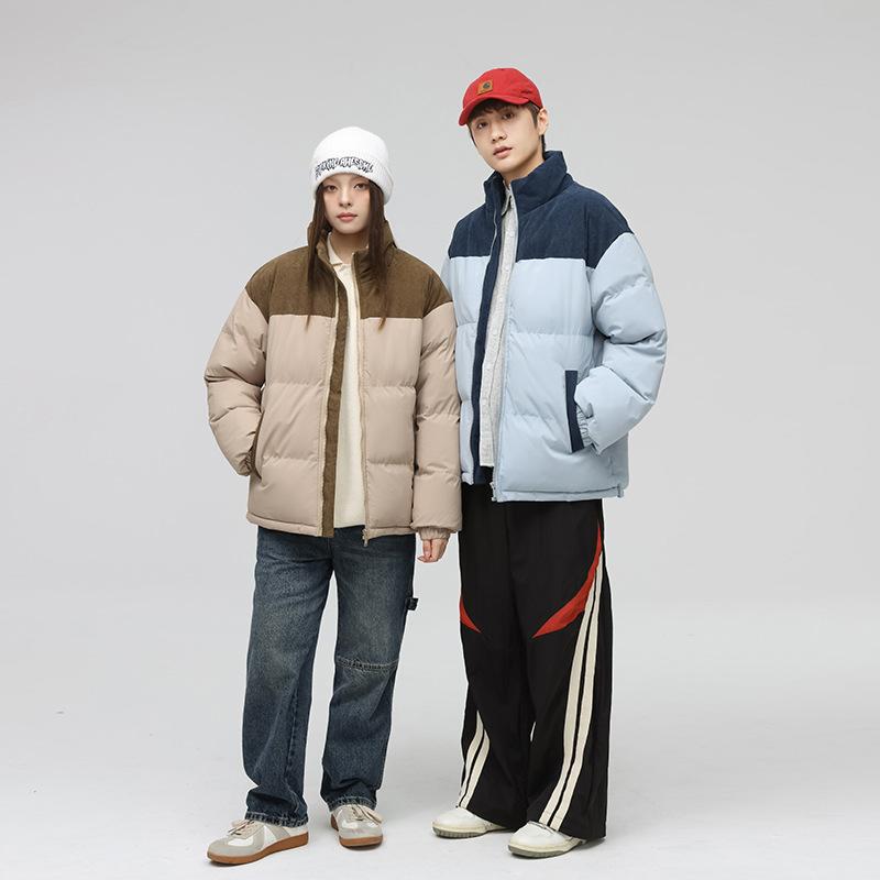 Down cotton jacket couple model winter thickened warm stand-up collar padded jacket youth loose casual bread jacket jacket padded jacket