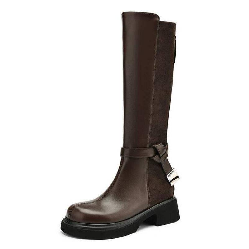 Autumn and Winter Women's Leather High Boots Thick-soled Non-slip Large-size Women's Boots Square Heel Comfortable Rear Zipper New Martin Boots
