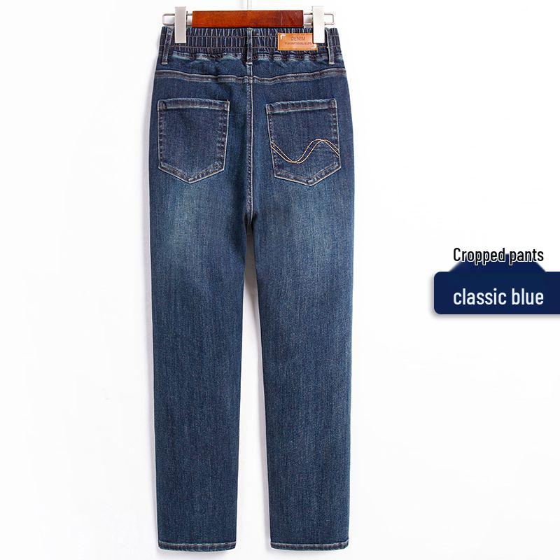 2026 Plus Size Women's Gray High Waist Straight-Leg Jeans with Elastic