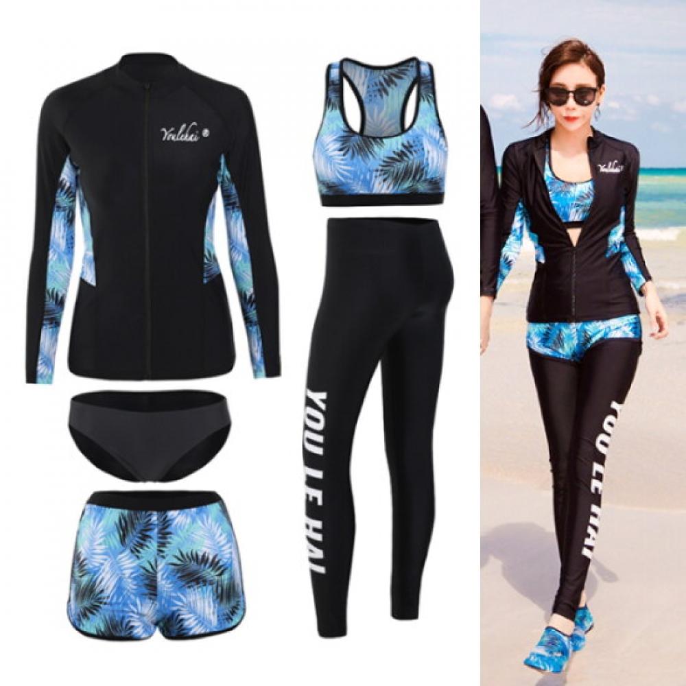 Fruitry WoMen S Sparkle raSh Guard Set M 3xl looSe Fit Big Size 5 pieceS SwiM