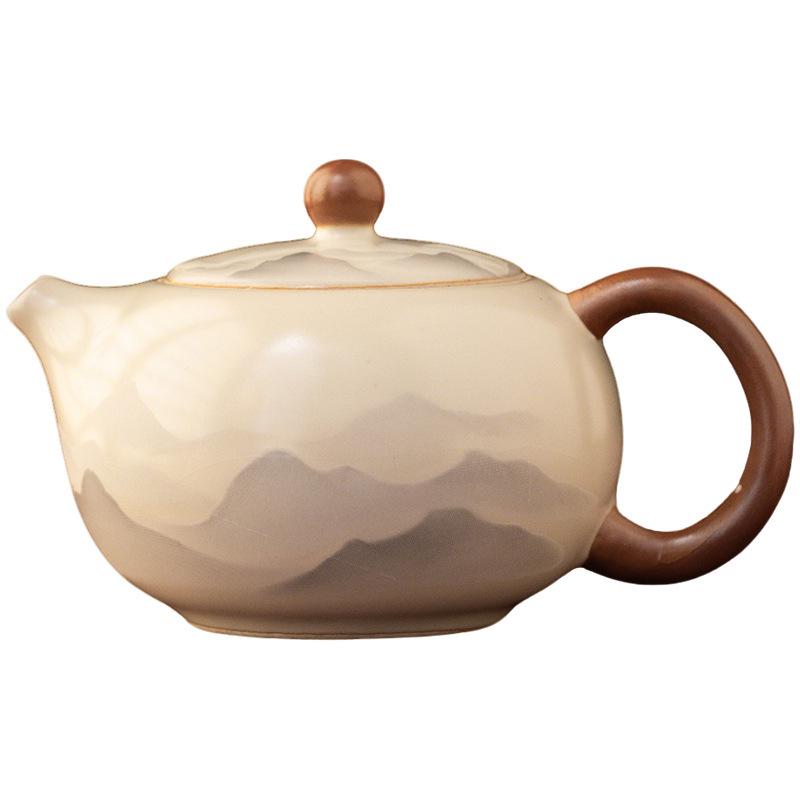 Ink Wash Beige Ru Ware Xishi Ceramic Teapot - Kung Fu Style Small Brewer for Tea