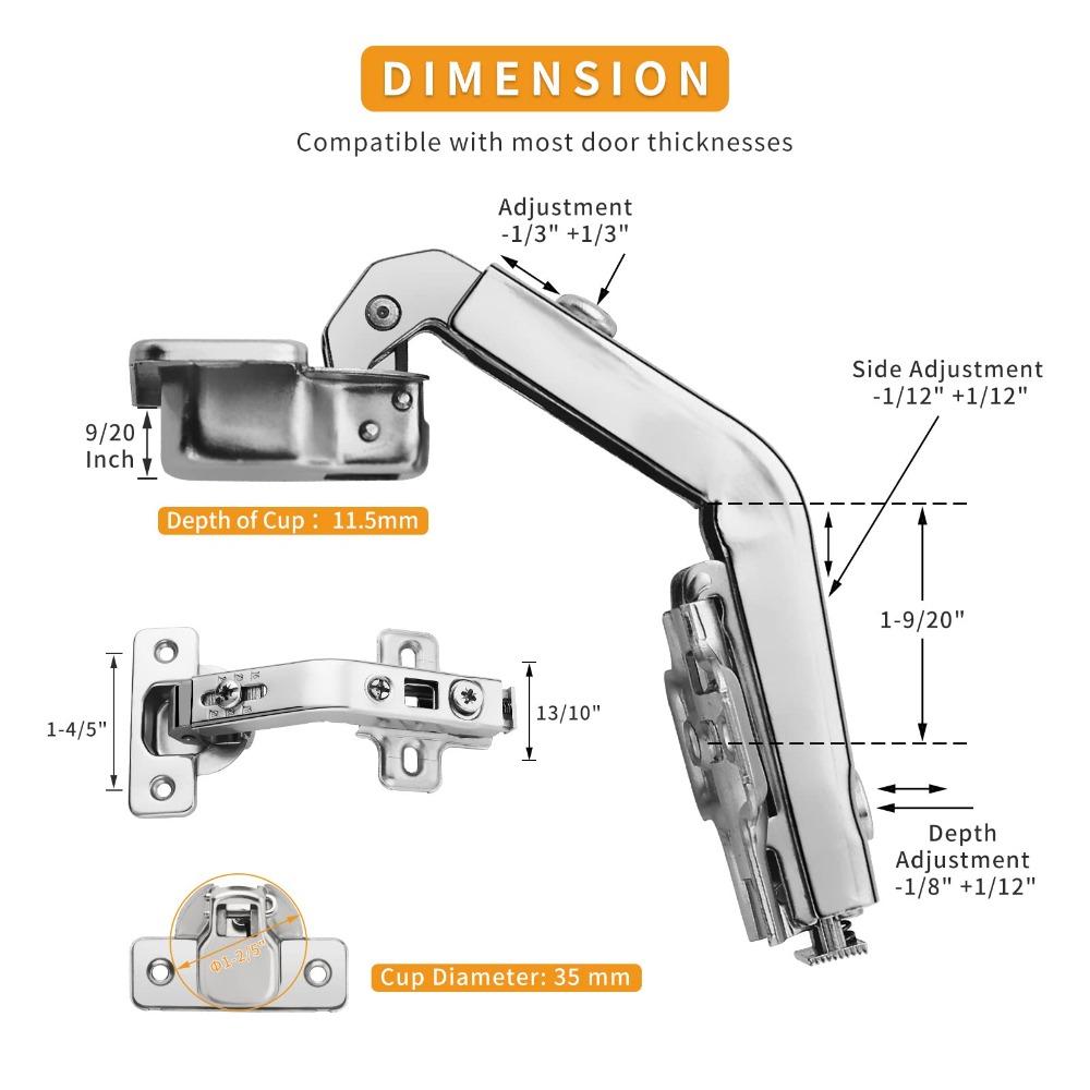 2pcs Hydraulic Cabinet Hinges Stainless Steel Cabinet Hardware Lazy Susan Hinge Cupboard