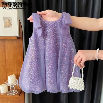 Mädchen Prinzessinnenkleid Sommer Koreanisch Pailletten Mesh Westenkleid Baby Glänzend Träger Kinderkleid