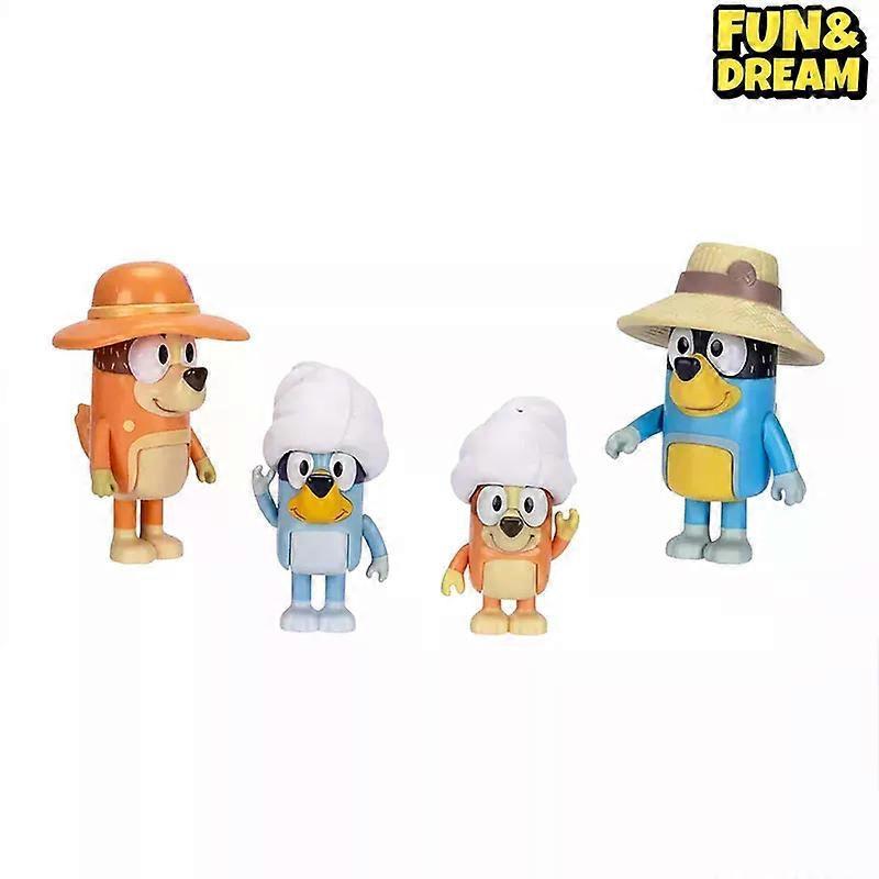 Spot Bluey Family Holiday Figure 4 Pack Family Trip Action Figures Birthday Present Decorative Ornaments On The Tabletop