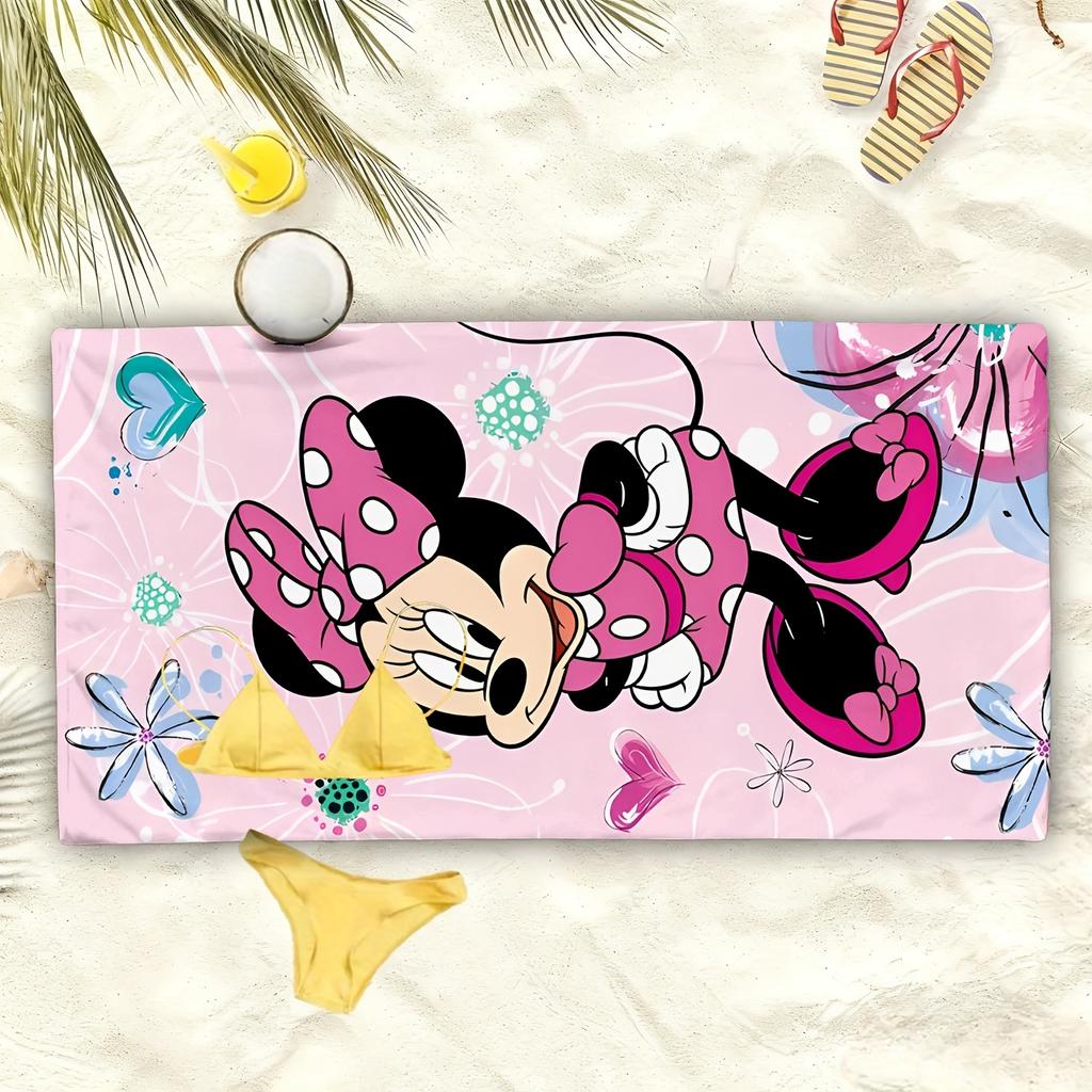 1pc Minnie Mouse Beach Towel - Polyester 2D Print Pink Polka Dot & Floral Design, Quick-Dry & Lightweight for Swimming,