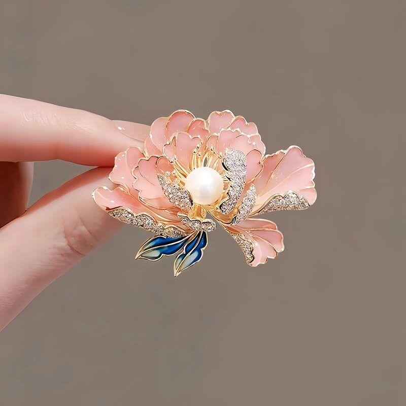 

European and American Hand-Painted Enamel Rhinestone Vintage Animal Brooch, High-End Pink Flower Personalized Creative Fashion Pin 55