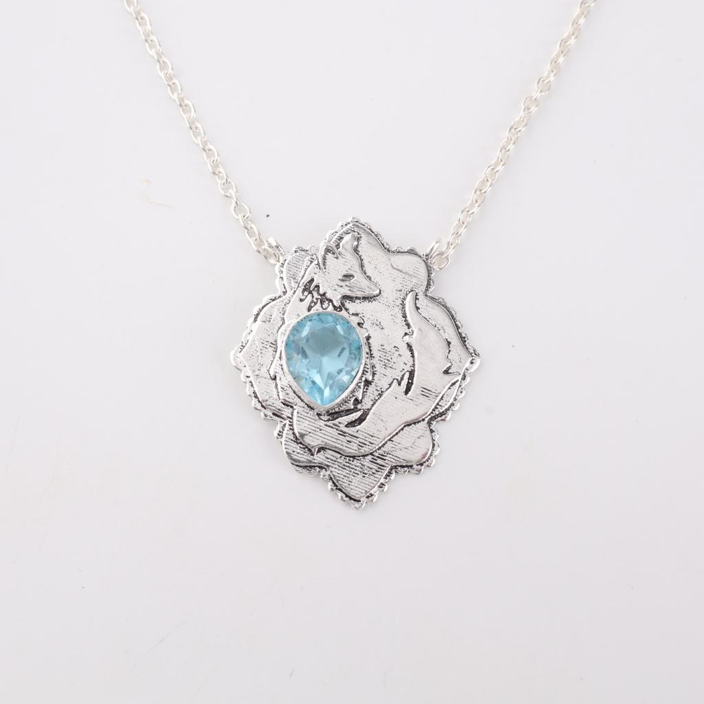 Sky Blue Topaz Gemstone 925 Sterling Silver Jewelry Women Pendant 1.29" For Gift CP-32-3