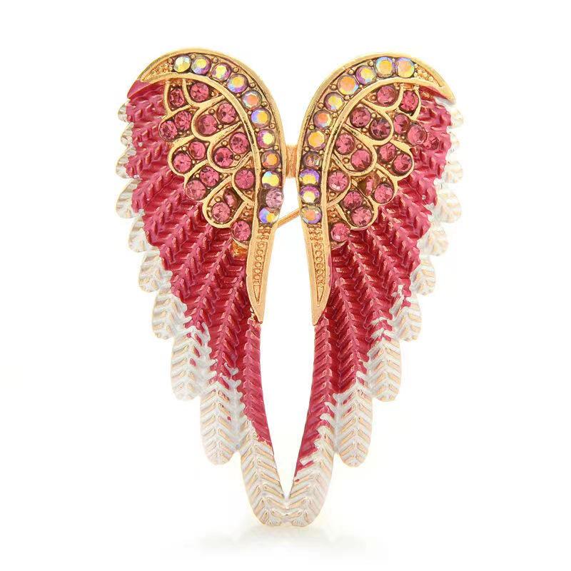 Elegant Enamel Angel Wings Brooch: Korean Fashion Accessory with Alloy and Diamond Accents