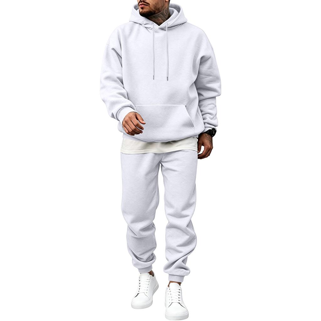 Men's Casual Lined Hooded Sweatshirt Set Loose Sweatsuit for Fall Winter