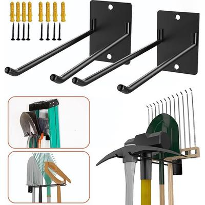 2er-Pack platzsparende Aufbewahrungshaken aus Metall zur Wandmontage in der Garage für Gartengeräte, Stühle, Schläuche, Schüttgüter, Seile, Hütten, Rechen, Besen, Mopp, Spaten in der Garage