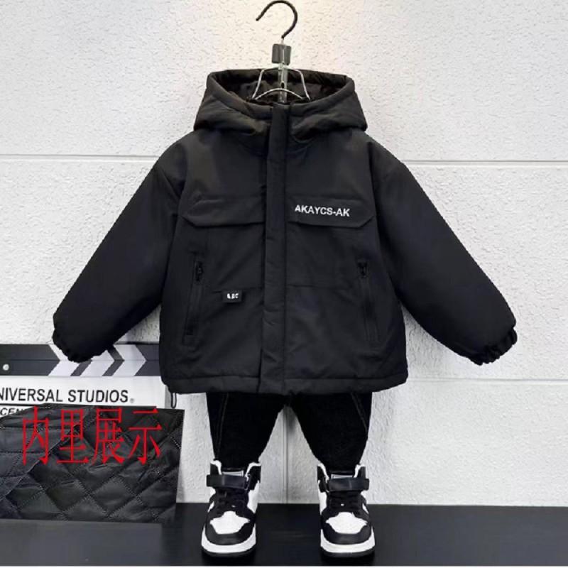 Boys Thick Cotton Padded Coat Winter Warm Hooded Jacket Kids Casual Outerwear