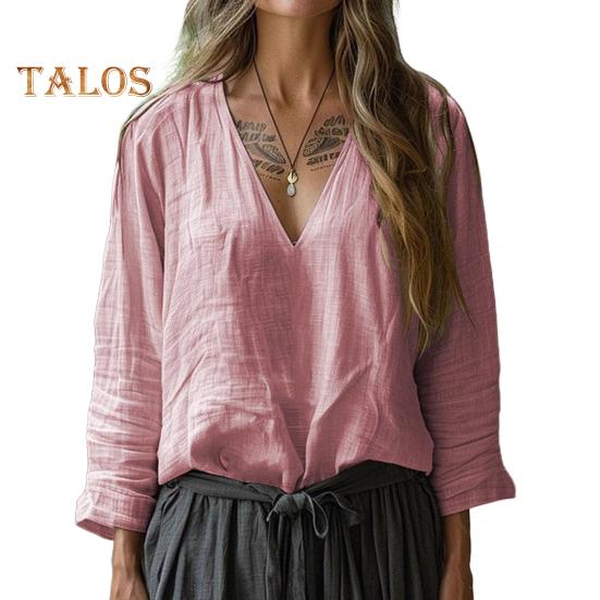 Dámská košile s dlouhým rukávem s výstřihem do V, jednobarevná, ležérní volný střih, topy, všestranná halenka na práci, na denní nošení, na párty