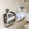 2 In 1 Suction Cup Toilet Paper Holder and Tissue Box, Wall Mount Waterproof No Drilling Bathroom Organizer