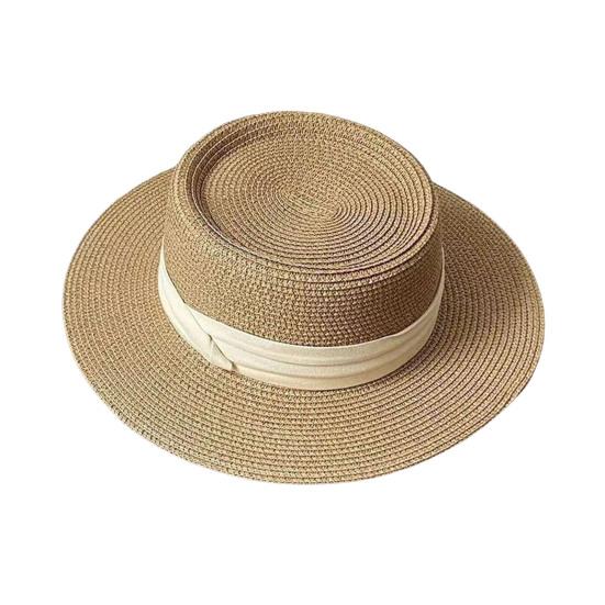 French Style Straw Hat Ribbon Decor Foldable with Large Brim Sun Protection Hat
