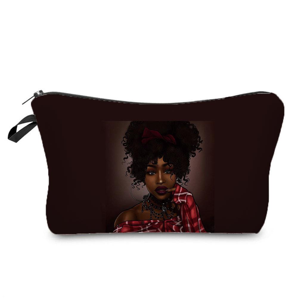 Women Black Girl Print Cosmetic Bag Toiletries Organize Travel Storage Case 6397