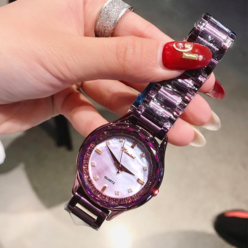 Dameklokke, Moteabel Rosegull Stållenke Kvarts Klokke, Personlig Skjellmønster Helkobber Dameklokke