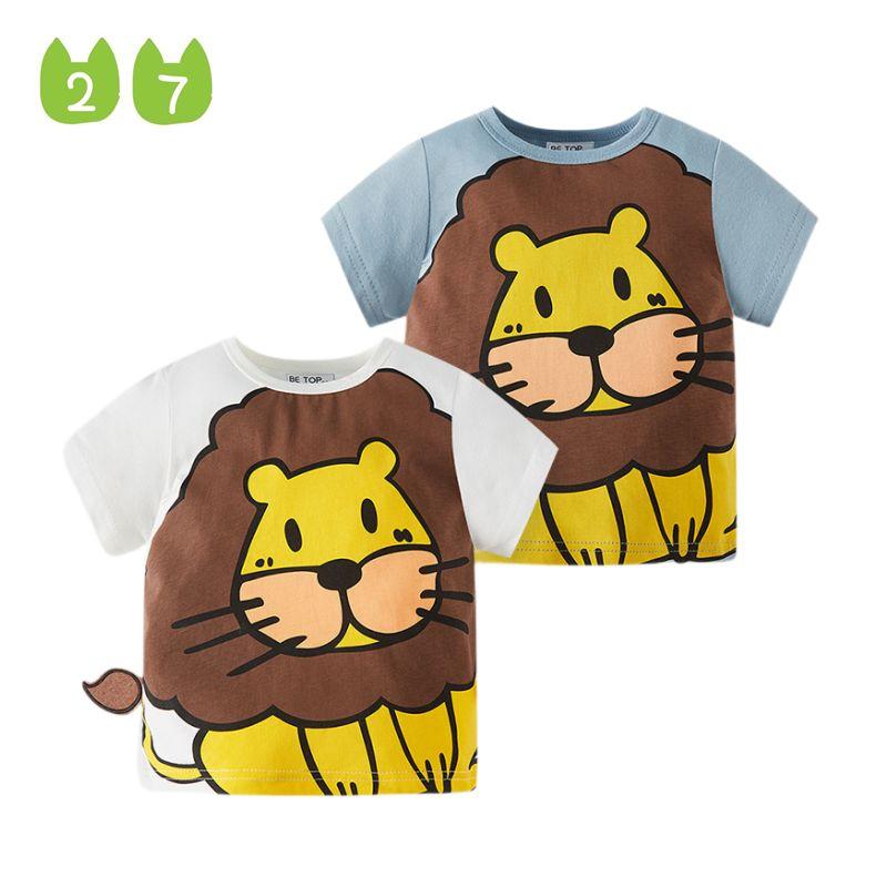 Summer Animal Clothes Watermark Lion Half Sleeve Small Children's Clothing Kids T-Shirt Short Sleeve T-shirt Pure Cotton Boys Tops