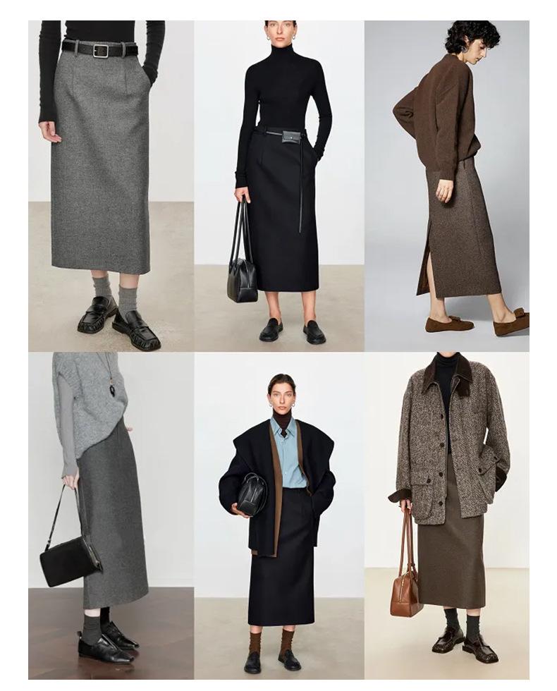 Wen Jiu Elegant High-Waisted Wool Suit Skirt - Mid-Length, Winter Classic