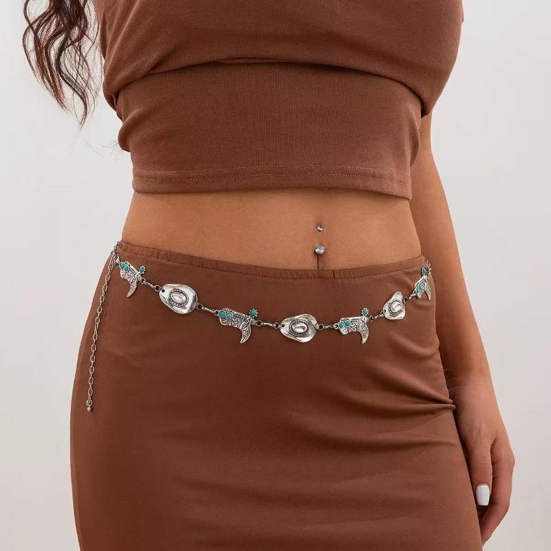 Fashion Retro Oval Craved Metal Waist Chain For Women Bohemia Style Exquisite Belt For Skirts And jeans Body Jewelry Gifts