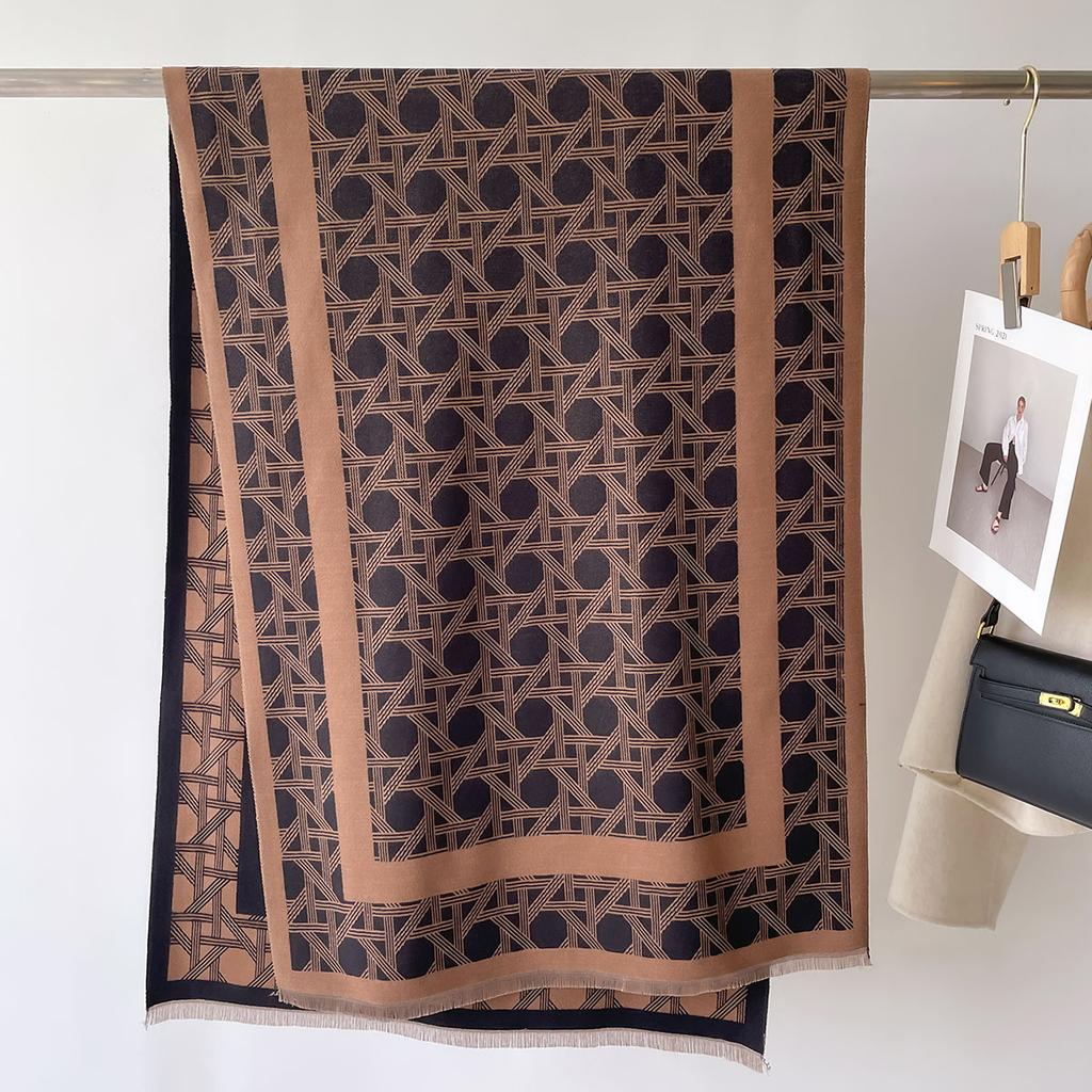 Fashion Elegant Ladie Pashmina Autumn Winter Thick Warm Double Sided Letter Tassel Shawl Coldproof Windproof Blanket Scarf Caped